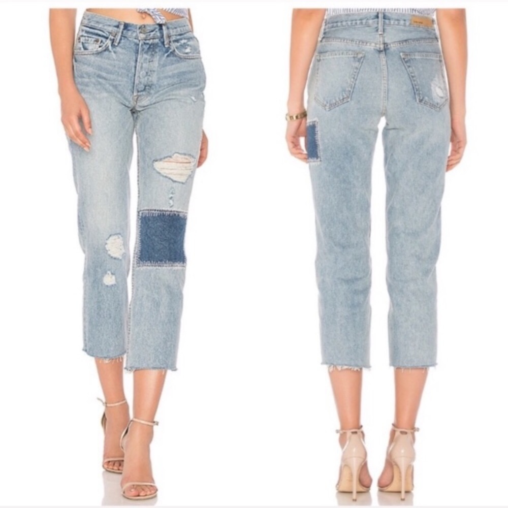 GRLFRND Helena Patchwork Boyfriend Jeans NEW